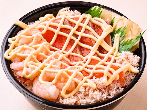 79.サーモンボイルエビカニフレークマヨ丼(Salmon boiled shrimp crab flakes mayo bowl)