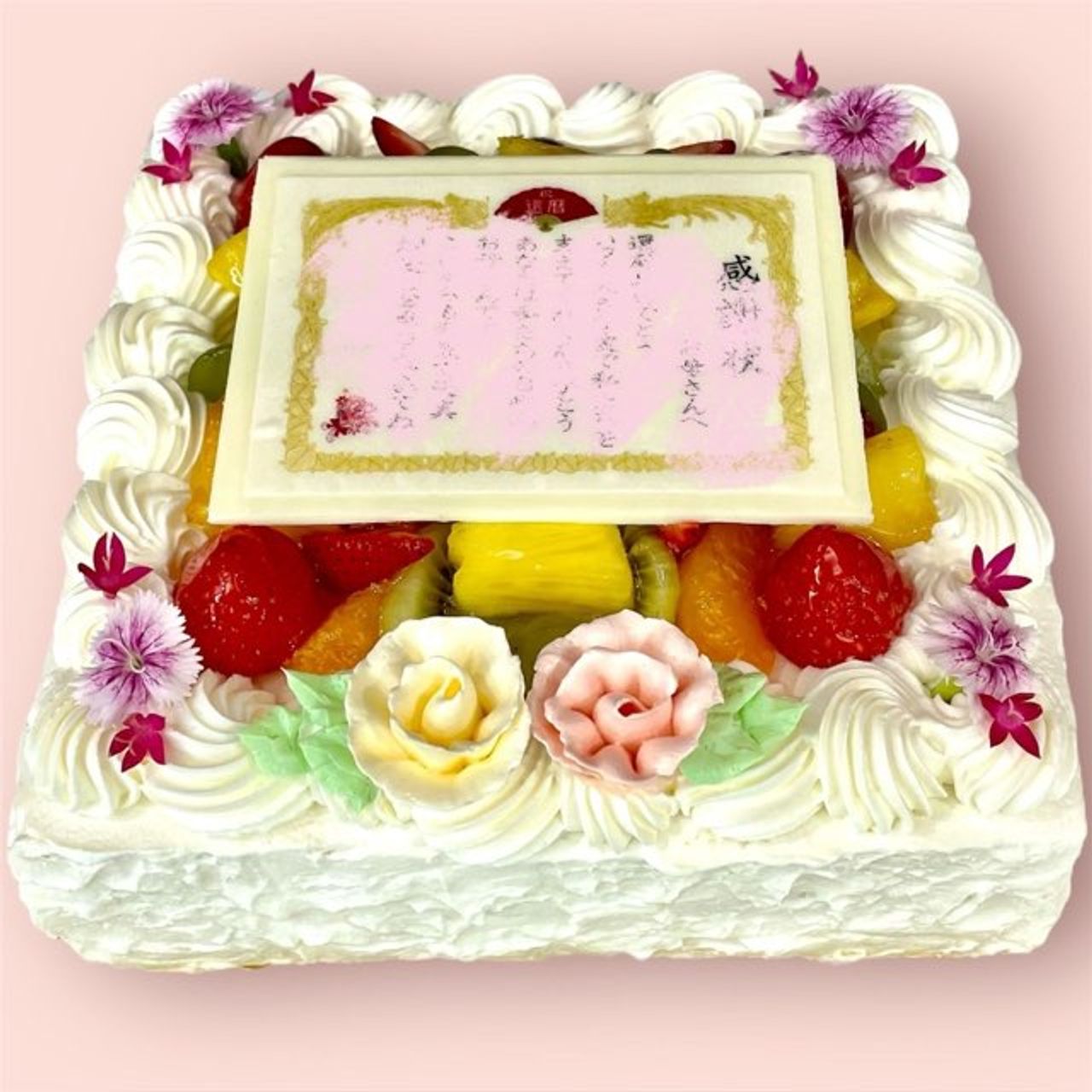 感謝状生クリームケーキ  約18cmx約18cm