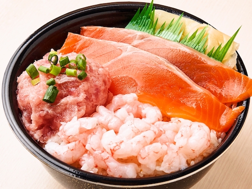 76.サーモンねぎとろ甘エビ丼(Salmon Negitoro Sweet Shrimp Bowl )