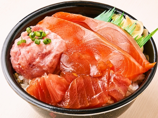 80.漬けサーモン漬けまぐろネギトロ丼(Pickled Salmon Pickled Tuna Negitoro Bowl)